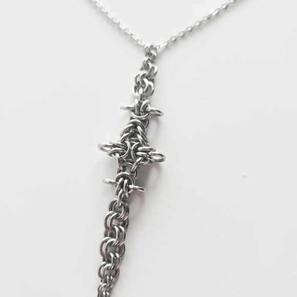 Gothic long silver rosary necklace ✦ Unique long medieval chainmaille necklace ✦ - Picture 2 of 8